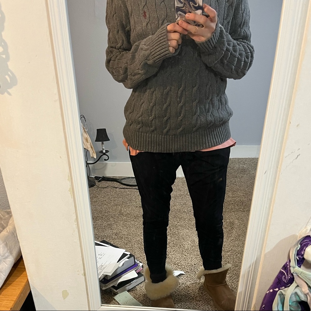 Ralph Lauren Grey Cotton Cable Knit Sweater!